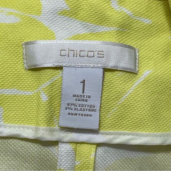 Chico's Optic Ceylon Yellow White Floral Open Front Jacket Blazer Size 1 - Picture 6 of 8